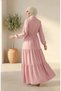 Waist-Tied Polka Dot Hijab Dress 0287-03 Powder - 6