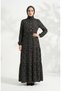 Floral patterned waist-tie hijab dress 0299-01 black - 2