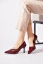 Mesferte Double Buckle Cross Strap Women's Stiletto Burgundy Patent Leather - 3