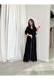 Mwt795 Black Crepe Abaya with Indian Linen Fabric Inserts - 3