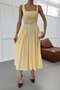 Smart Square Collar Belted Dress Yellow