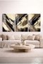 Anthracite and Gold Sparkling Luxury 3-Piece Decorative Tempered Glass Painting Set - Home and Office Painting