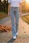 White Women's Flexible, Snow-Washing High Waist, Lycra Spanish Leggings - Ice Blue Color - 4