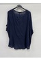 Navy Blue Italian Plus Size Asymmetrical Cut Long Blouse Tunic with Necklace 42 - 52 Size - 3