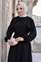 Belted Elastic Waist Modal Dress Black Hm2916 - 5