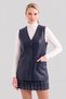 Evita Genuine Leather Women's Navy Blue Buttoned Vest