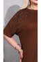 Plus Size Oversized Women's Viscose Anti-Sweat High Quality Comfortable Fit Mom T-Shirt Blouse Shoulder Print and Stone Detail Batwing Sleeve Combed Cotton Brown - 3