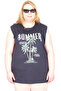 Large Size Women's 100% Cotton Zero Sleeve T-Shirt Printed Summer U26010 Navy Blue - 2