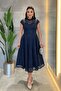 Lace Sequin Fabric Midi Dress - Dark Blue
