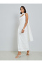 White Self-Design Sleeveless Maxi Dress with Scarf