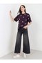 Purple Oversized Rose Floral Embroidered 100% Cotton T- Shirt - 2