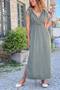 Khaki Double-Breasted Collar, Slit, Shoulder-Tied, Elastic Waist, Muslin Woven Dress 125 35 - 3