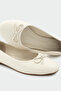 Juliet Bowknot Genuine Leather Flat Women's Ecru Ballerinas