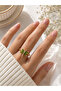 Adjustable Gold Women's Ring with Green Stone Dragonfly Figure - 2