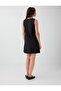 Black Linen Blend Short Dress with Pearl Detail - 4