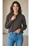 Women's Button Front Collar Back Long Front Short Tansel Tunic Shirt - 3