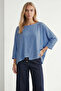 Women's Indigo Wrap Cut Pearl Detailed Flowy Blouse Alc-X15533 - 4