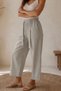 Women's Stone Color High Waist Elastic Waist Belted Wide Leg Palazzo Trousers - 4