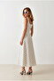 Women's White Strappy Belted Polka Dot Modal Buttoned Bell Dress Elb-19002656 - 4