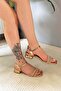 Women's Ebiy Roz Gold Ankle Strap with Stones and 4 cm Short Classic Heel Shoes - 4