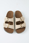 Rio Women's Vegan Leather Double Buckle Beige Slippers