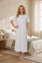 New Season Blue Shawl Collar Patterned Buttoned 100% Cotton Short Sleeve Plus Size (Oversized) Dressing Gown Nightgown Set - 6