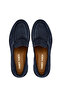 Men's Genuine Leather Navy Blue Suede Loafers - 5