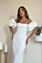 White Embroidered Sleeve Garnished Dress - 3
