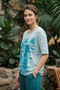 Women's Plus Size Lycra Crew Neck Lettered Striped Short Sleeve Mom T-Shirt Combed Cotton Blouse - 4