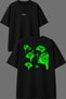 Cool Green Eyes Design Front and Back Printed Black Oversize t Shirt