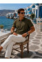 Men's Premium Imported Textured Fabric Striped Khaki Polo Collar T-Shirt - 4