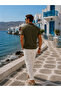 Men's Premium Imported Textured Fabric Striped Khaki Polo Collar T-Shirt - 3