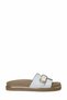 Women's Slippers - White Daily Slippers with Gold Buckle and Thick Tan Sole - 3