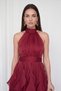 Women's Burgundy Halter Neck Flounce Mini Homecoming Dress - 3