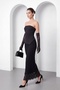 Women's Black Strapless Collar Lace Detail Maxi Dress - 2
