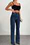 Women's Flexible Wide Leg Navy Blue Jeans