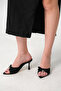 Meet Women's Black Satin Bow Detailed Pointed Toe 7 cm Thin Heeled Mule Slippers - 6