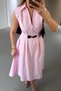 Belt Detail Shirt Collar Pastel Pink Midi Poplin Dress - 2