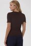 Organic Cotton Brown Women's Ribbed T-Shirt with Stitching Detail - 3