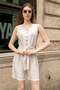 Women's Lycra-Free Linen-Look Fabric V-Neck Sleeveless Shorts Jumpsuit-Cream - 2