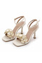 Stoned Flower Detailed Patent Leather Women's Heeled Shoes – 9 cm Stylish Evening Dress Model