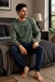 Men's Long Sleeve 100% Cotton Pajama Set Khaki