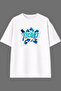 Techno Blue Design Pre-Printed White Oversize T-Shirt