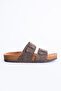 Men's Staple Detailed Double-Strapped Cork Sole Suede Slippers