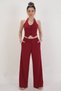Women's Backless Button Detailed Vest and Palazzo Pants Two-Piece Set