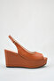 Tan Color Wedge Heeled Platform Women's Sandals with Open Toe and Ankle Strap - 2