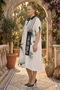 Plus Size Polo Collar Black and White Stripe and Print Detailed Short Sleeve Detailed Comfortable Cut Below the Knee Length - 4