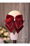 Pearl Detailed Gold Stone Satin Bow Hair Clip - 4