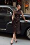 Brown Vio Polo Collar Zero Sleeve Waist Draped Buttoned Women's Midi - 2