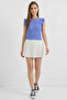 Women's Round Neck Ruffle Sleeve Blue Blouse - 4